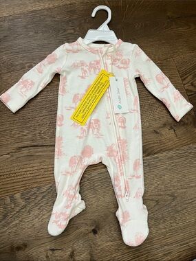 Angel Dear Cream and Pink Toile Zip-Front Footed One-Piece